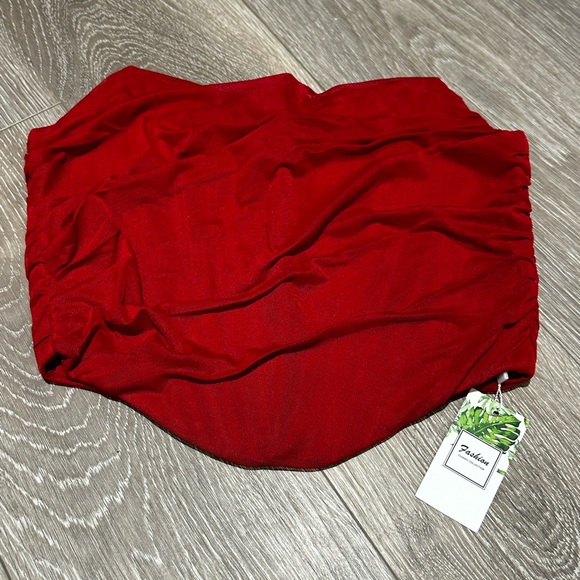 Vintage Strapless Red Boned Mesh Bustier Corset - Picture 1 of 4